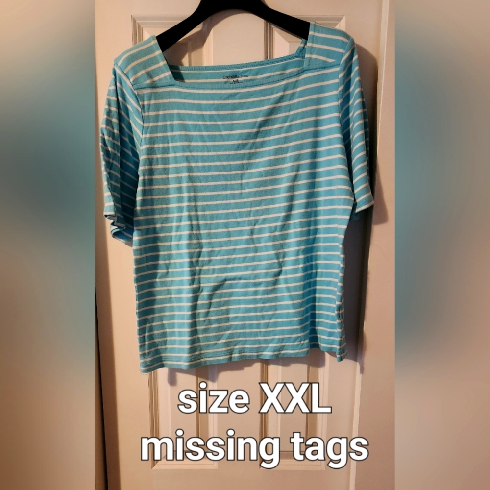Aqua stripped blue three quater length sleeve tee shirt